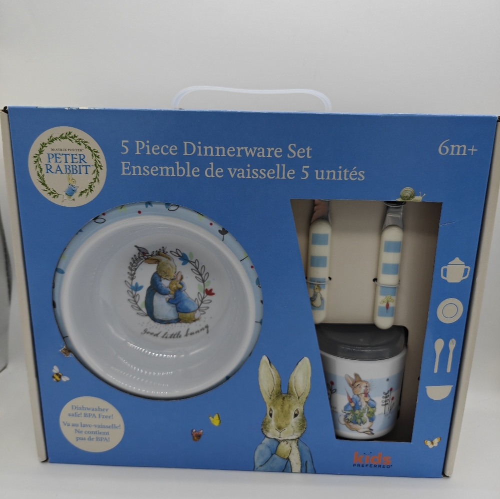 Peter Rabbit/Beatrix Potter Melamine 5pc Kids Dinner Set New in Box - Picture 7 of 8